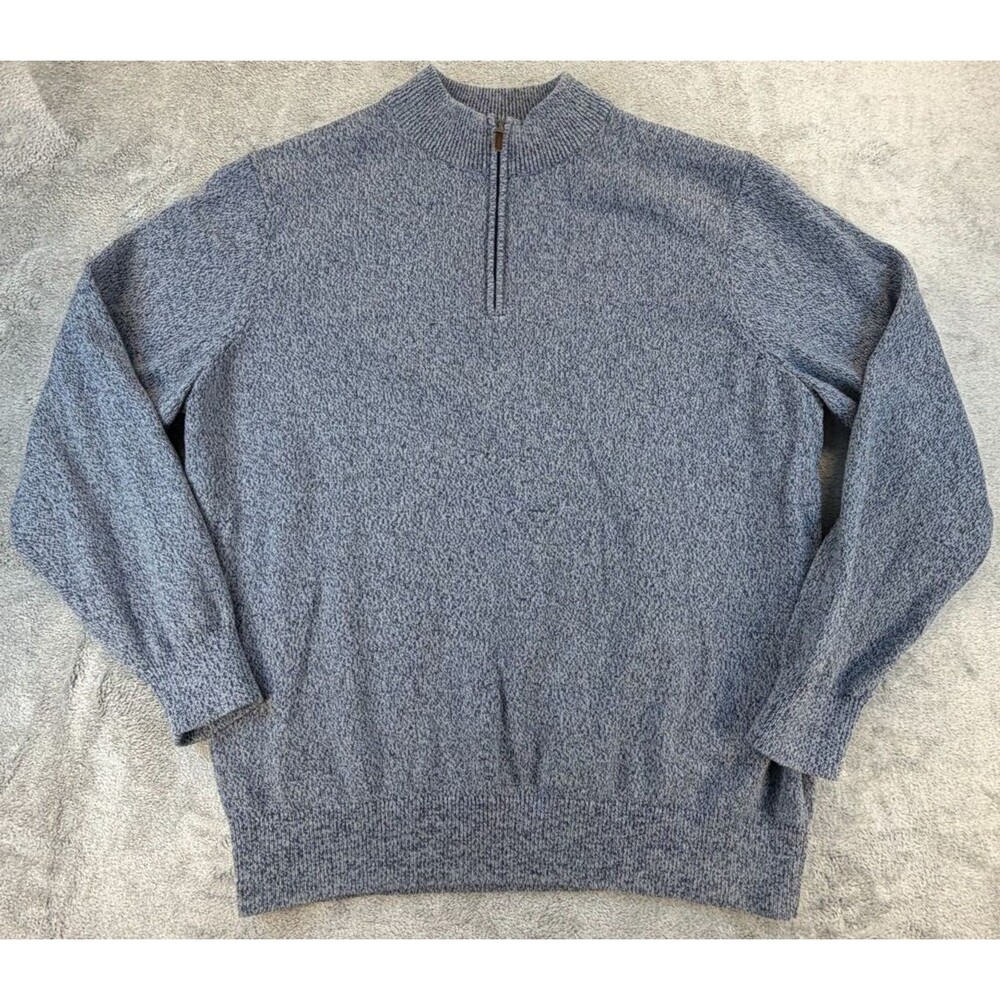 Oak Hill Quarter Zip Sweater Men’s 2XLT 100% Cotton Blue Marled Pullover